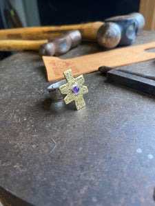 Amethyst~ Rustic~ cross~ Ring