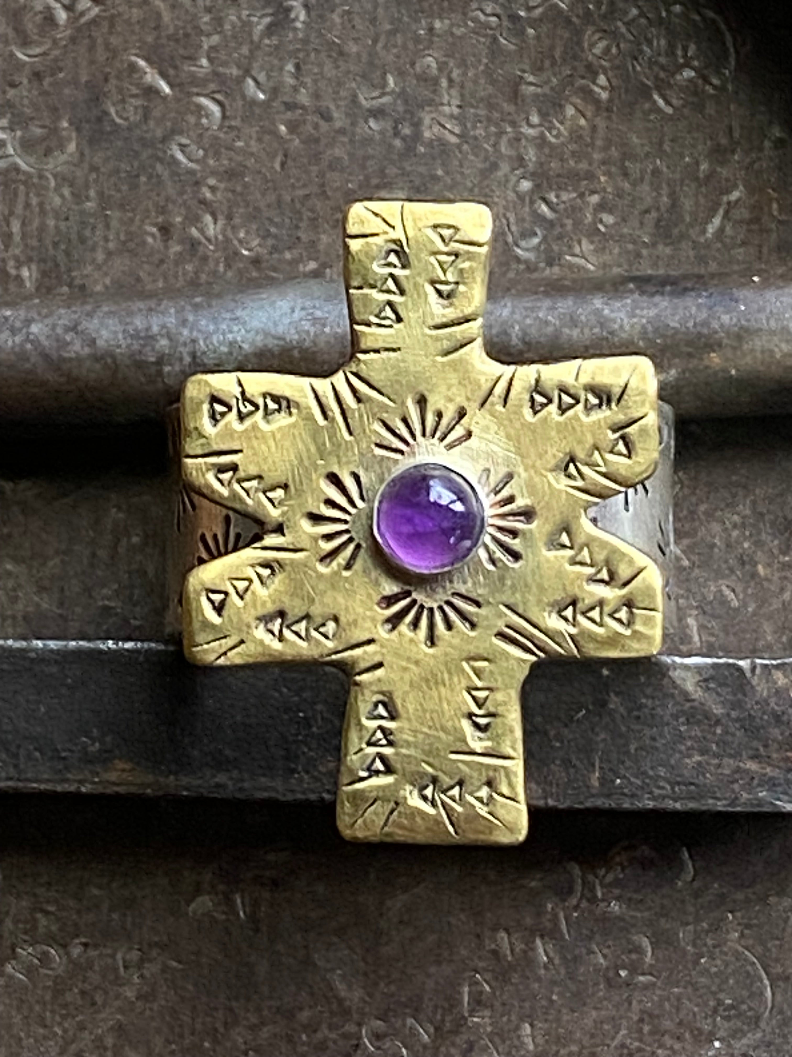 Amethyst~ Rustic~ cross~ Ring