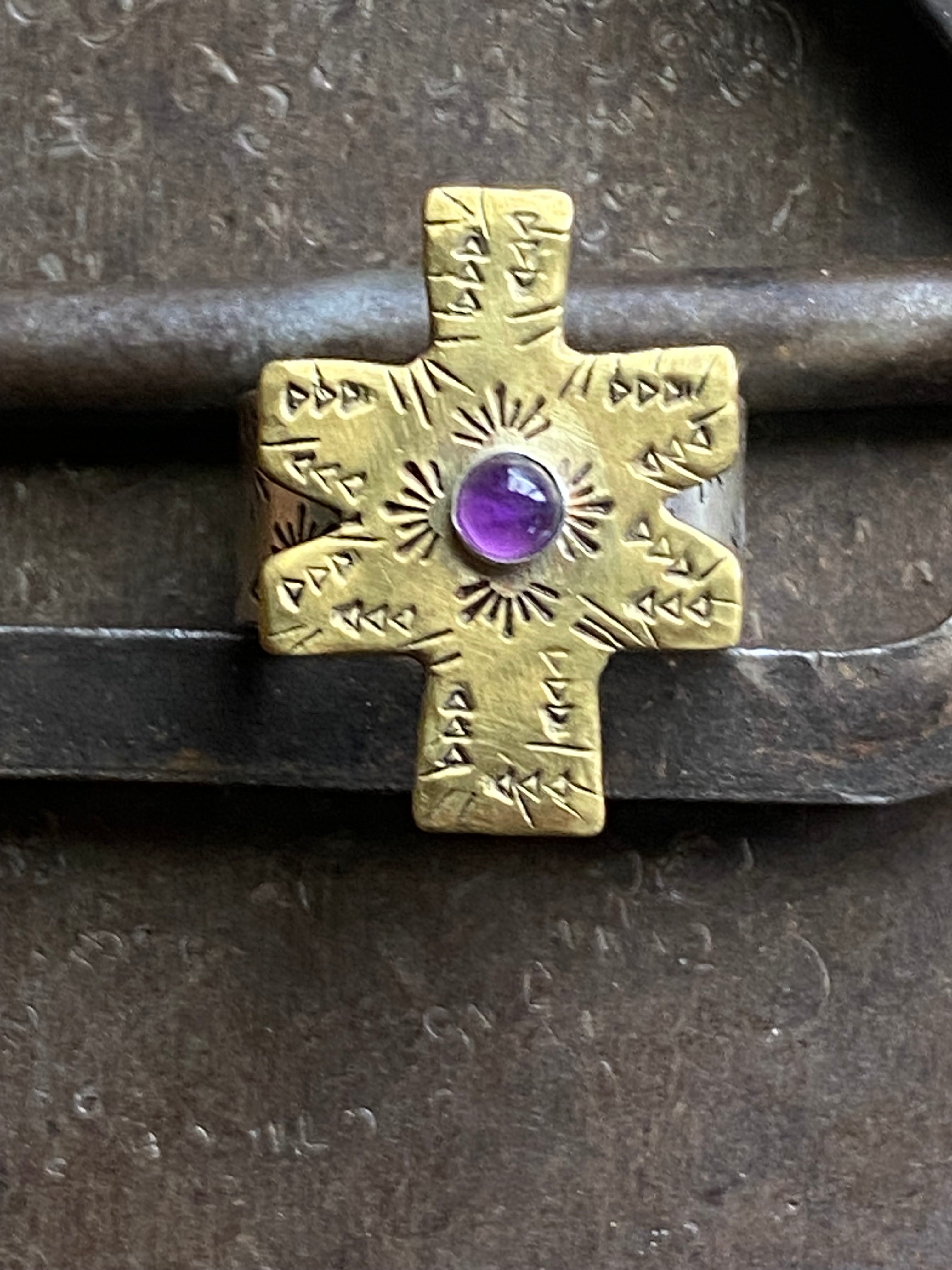 Amethyst~ Rustic~ cross~ Ring