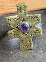 Load image into Gallery viewer, Amethyst~ Rustic~ cross~ Ring
