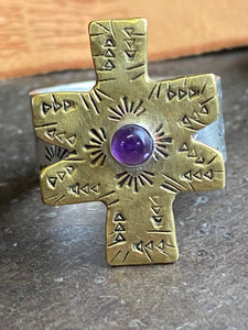 Amethyst~ Rustic~ cross~ Ring