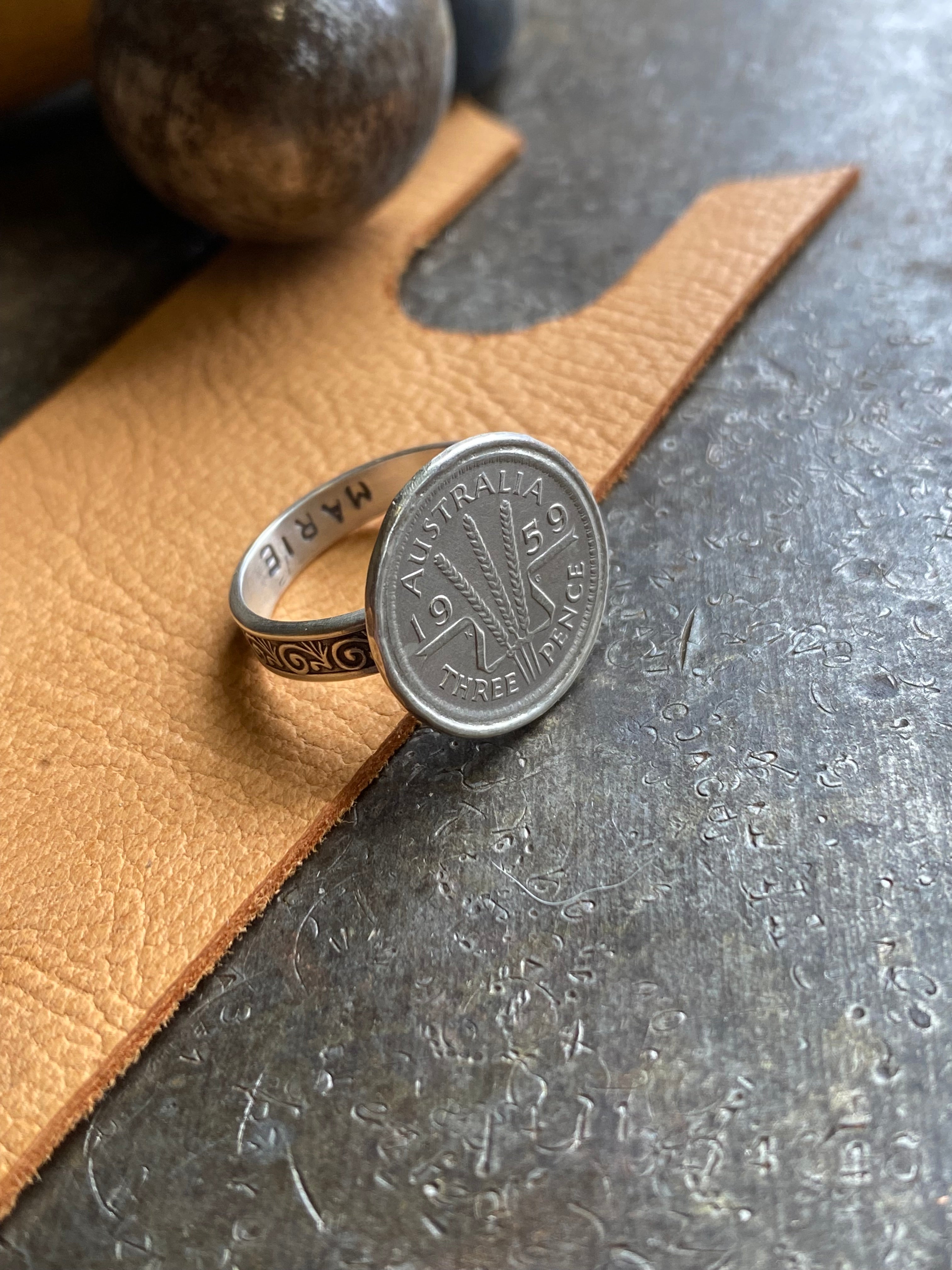 1959 Australian Three pence coin~ Ring