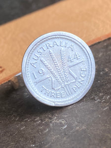 1944 Australian Three Pence coin~ Ring