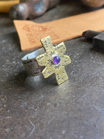 Load image into Gallery viewer, Amethyst~ Rustic~ cross~ Ring
