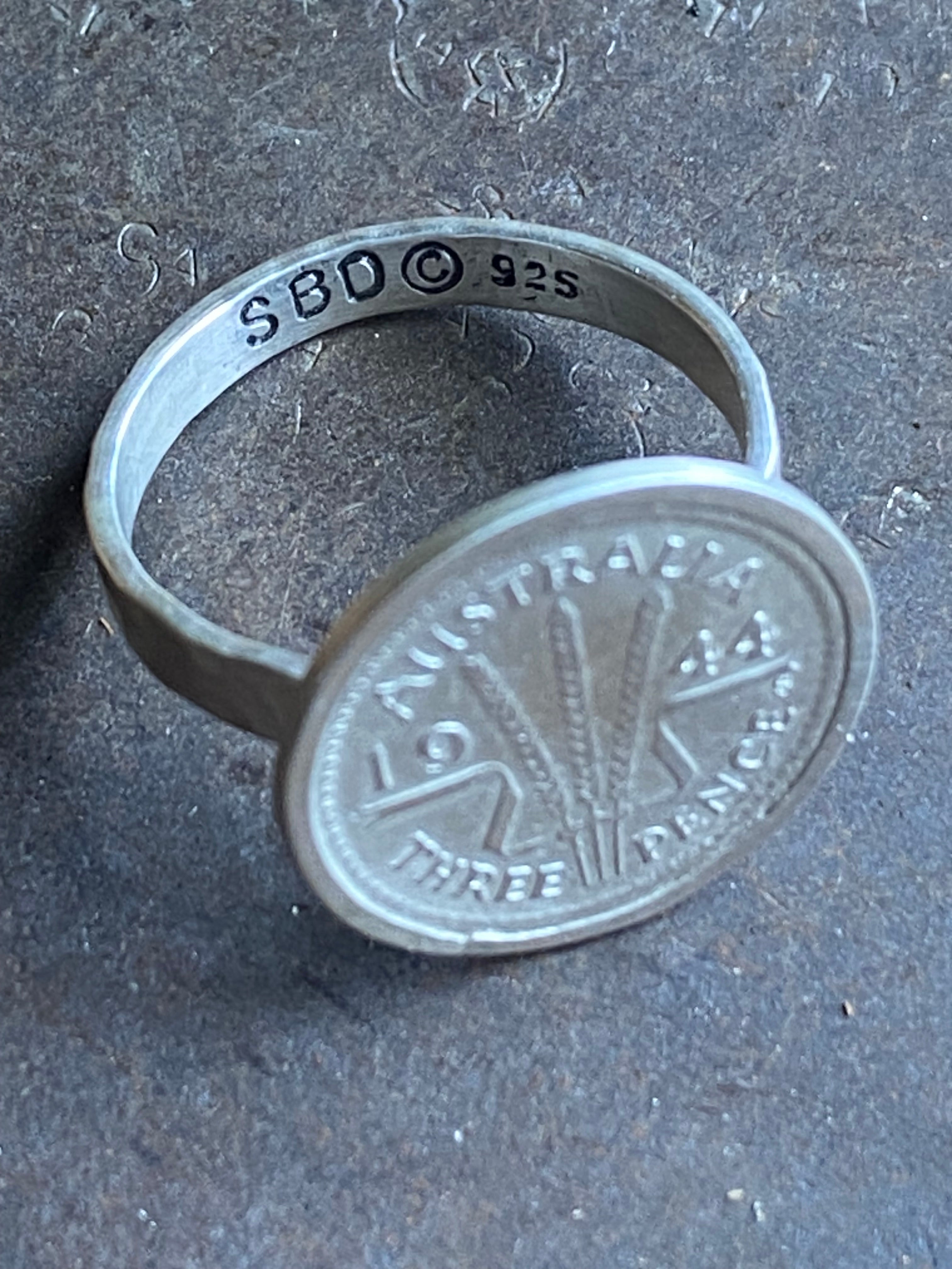 1944 Australian Three Pence coin~ Ring