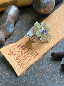 Amethyst~ Rustic~ cross~ Ring