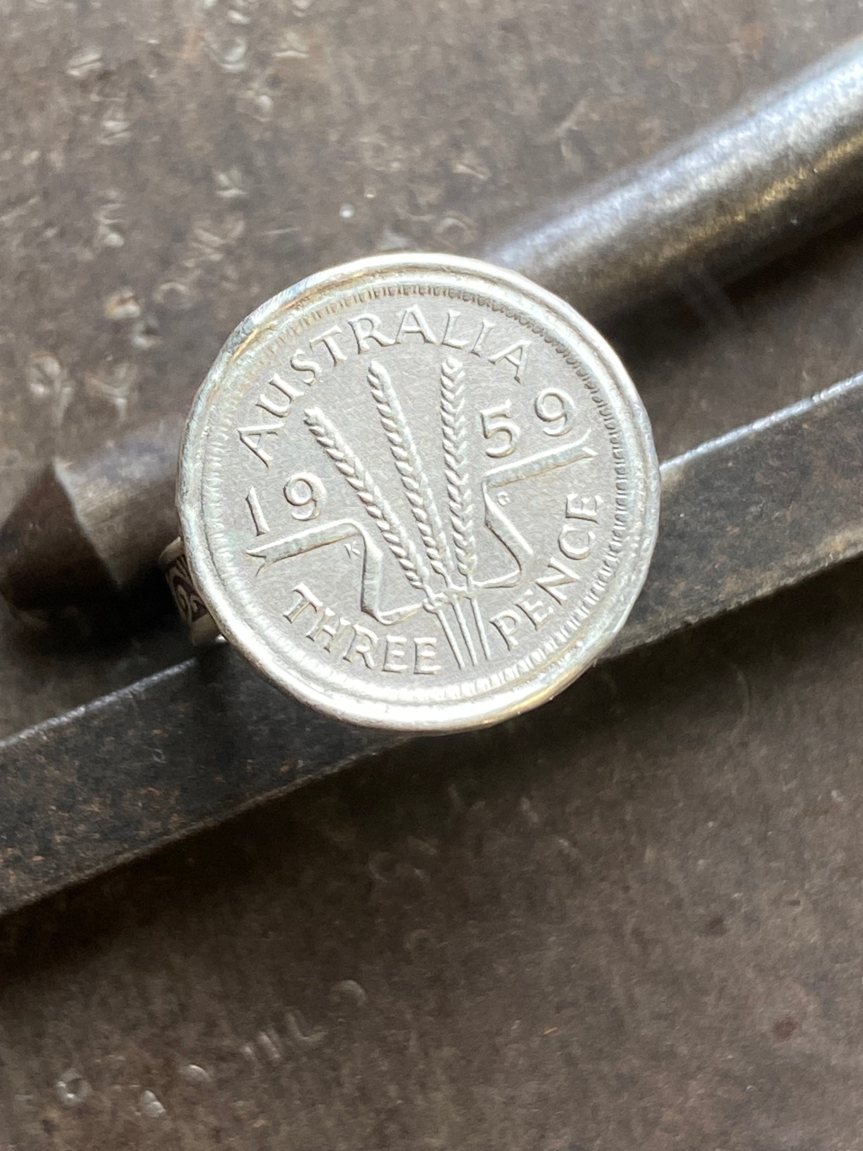 1959 Australian Three pence coin~ Ring